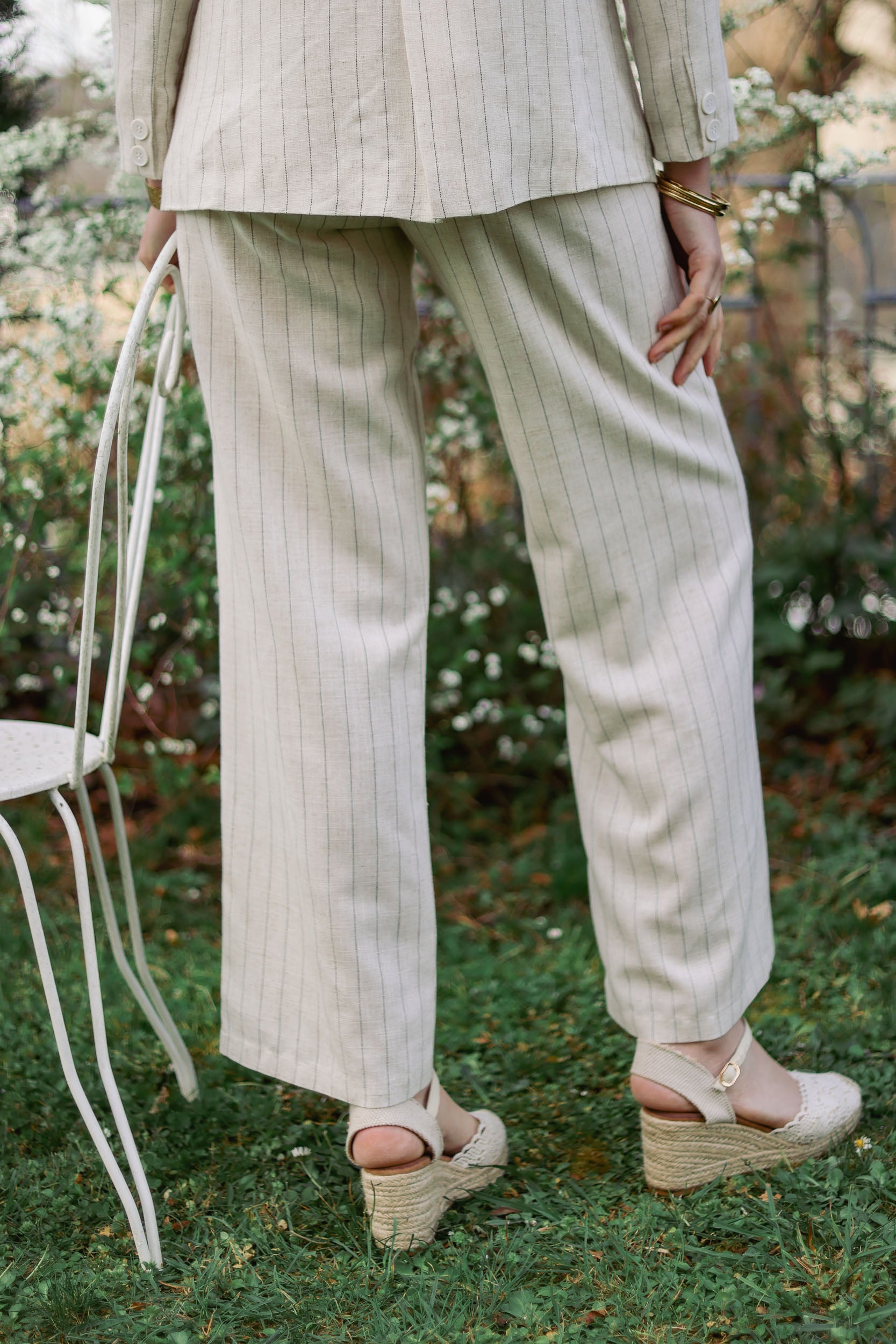Pantalon en lin rayé