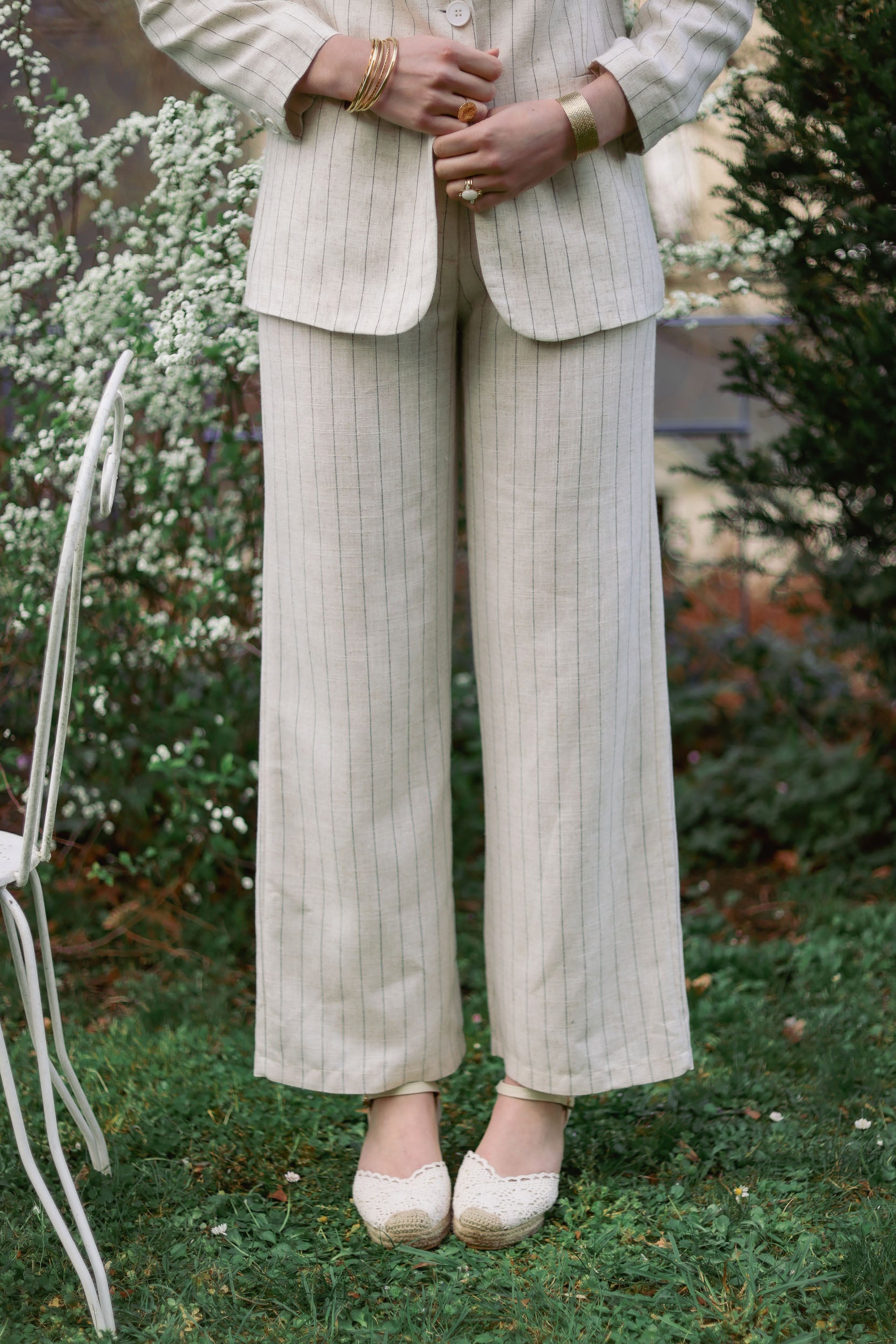 Pantalon en lin rayé