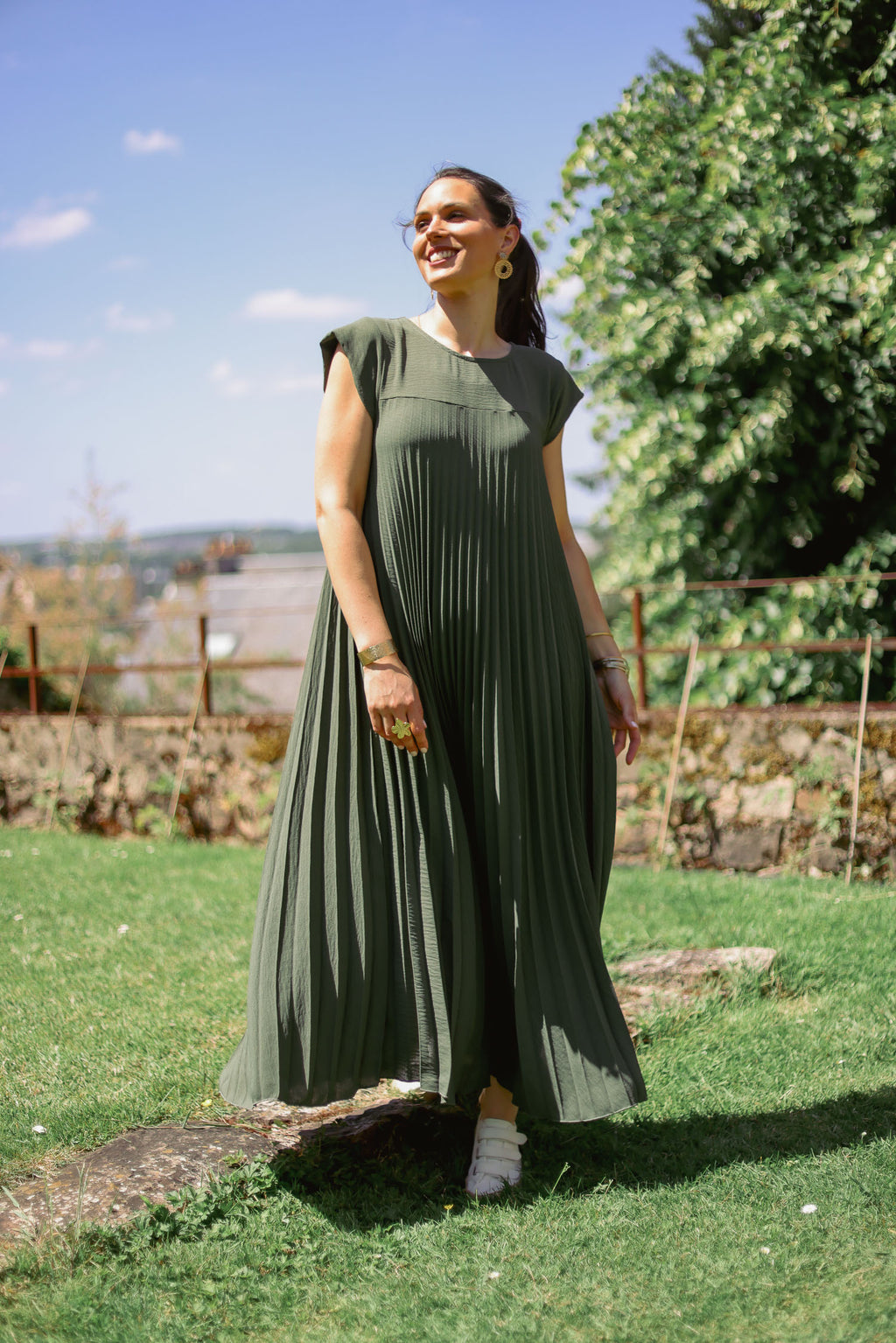 Robe longue plissée