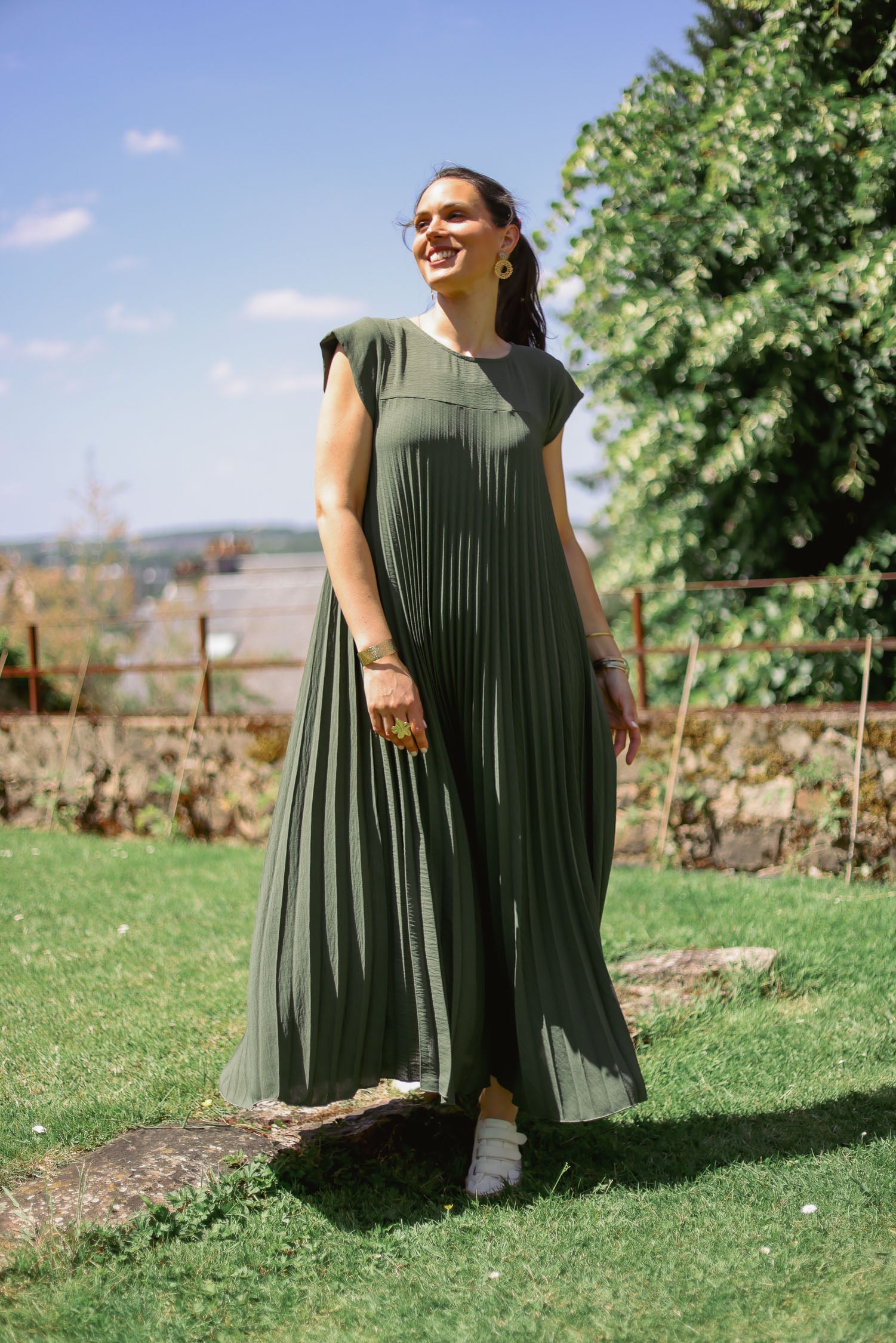 Robe longue plissée