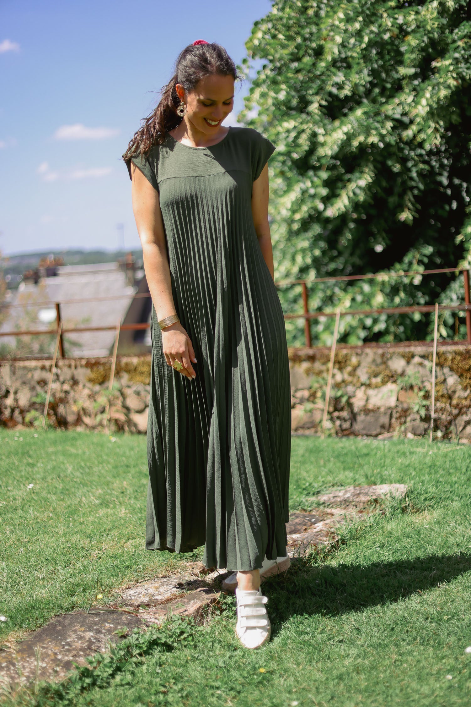 Robe longue plissée