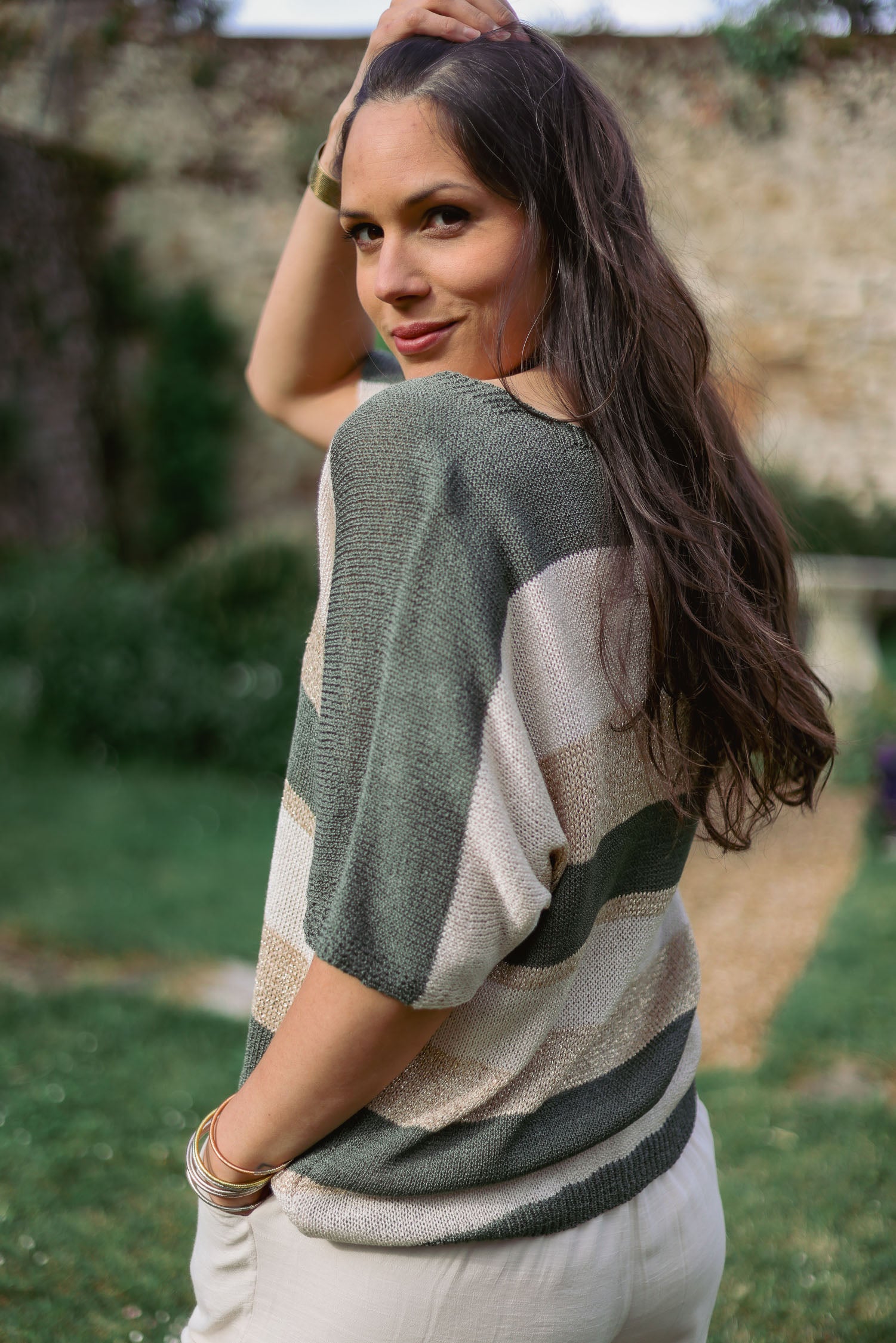 Pull larges rayures lurex