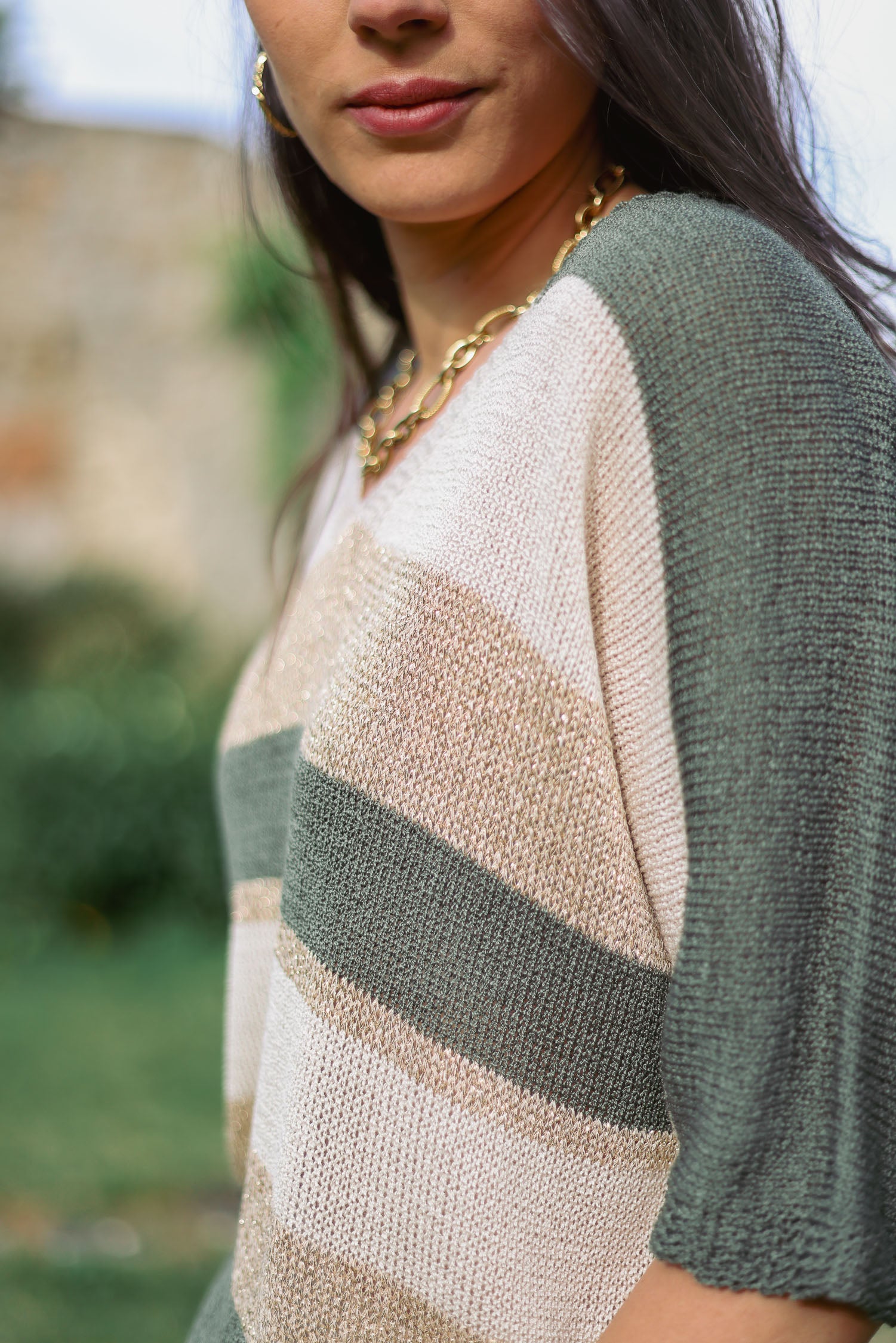 Pull larges rayures lurex
