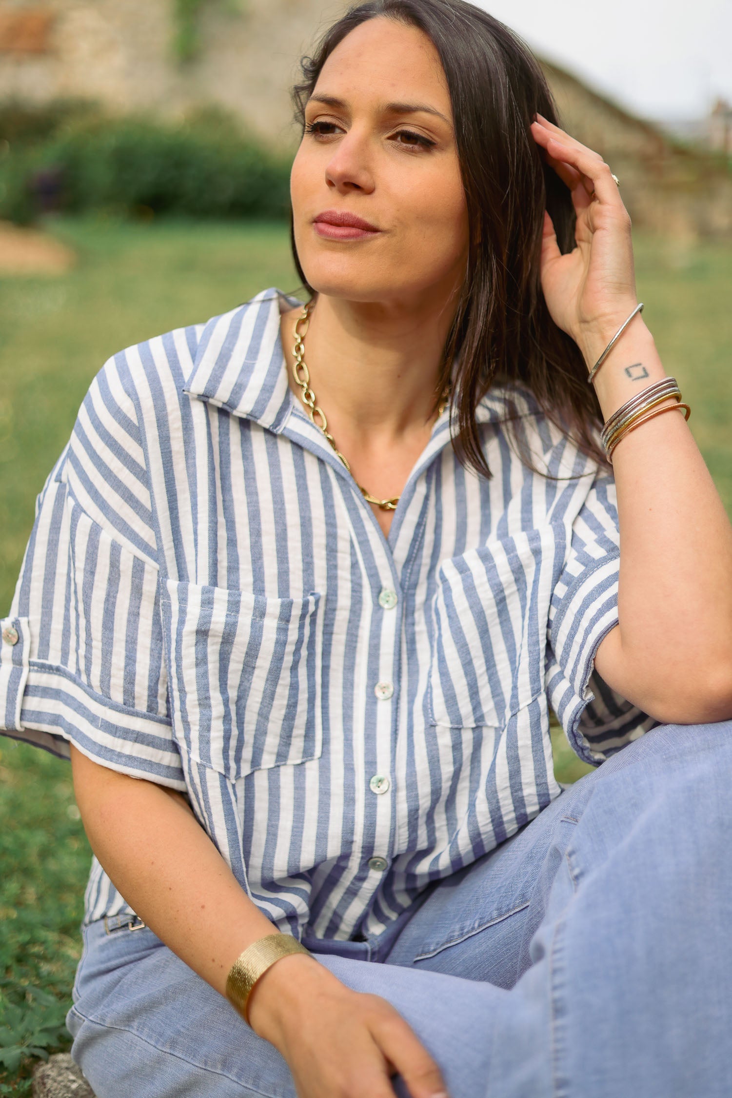 Chemise courte rayée