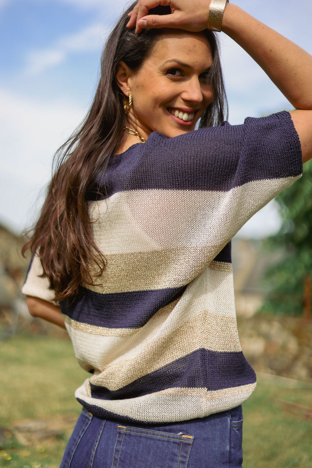 Pull larges rayures lurex