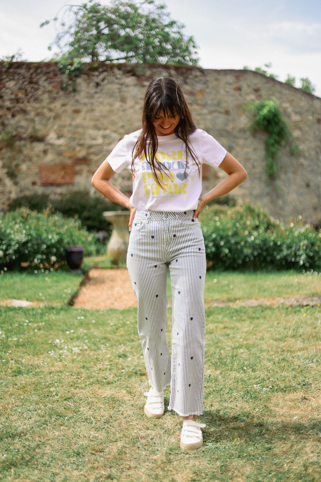 Pantalon rayé coeurs