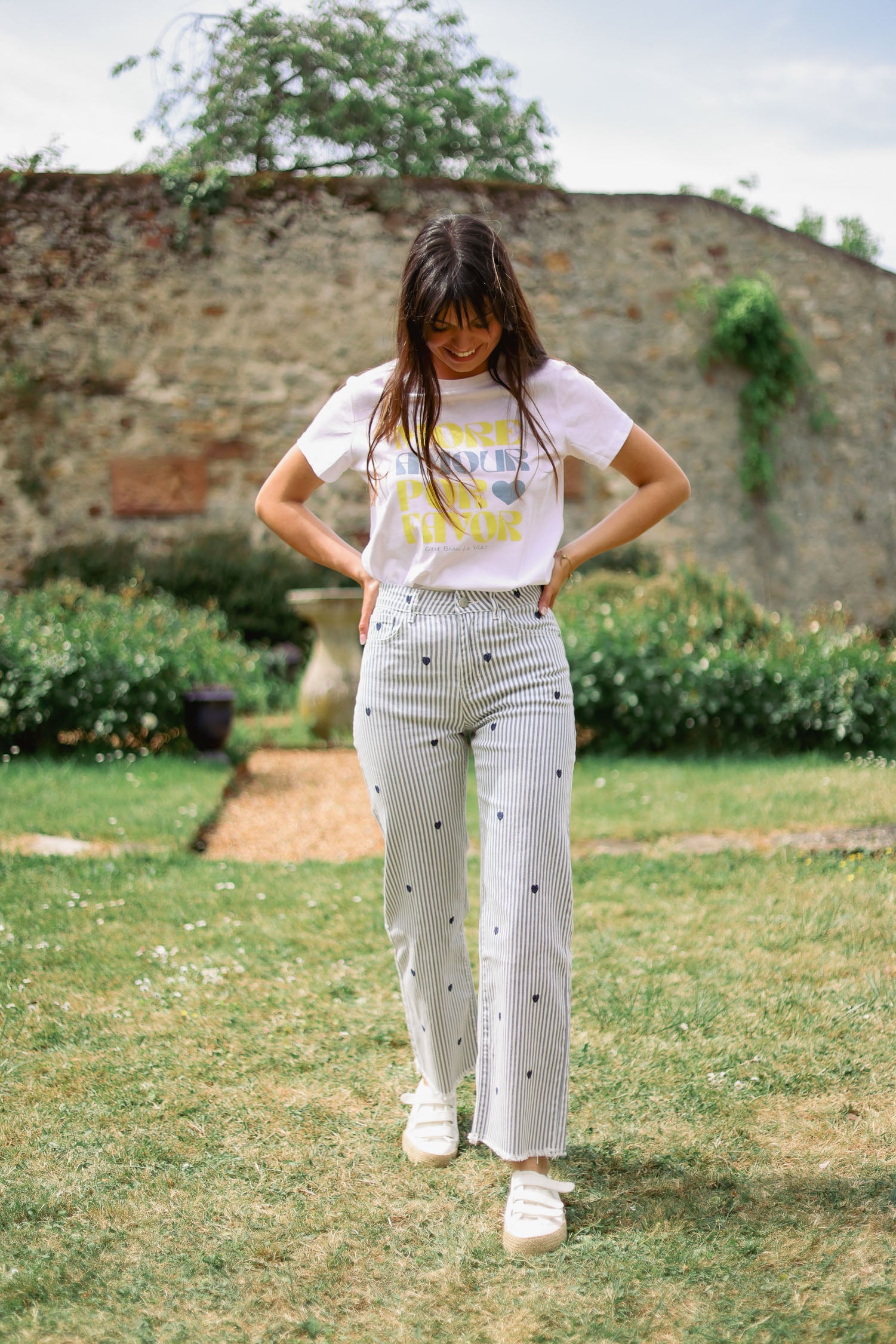 Pantalon rayé coeurs