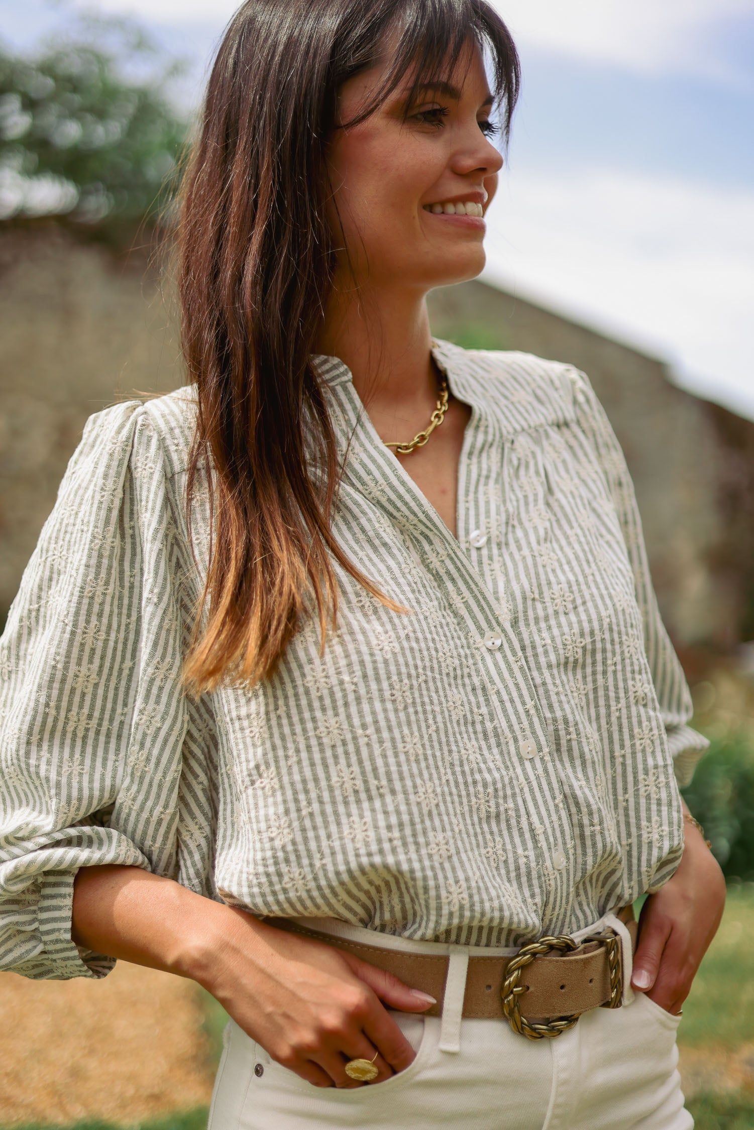 Tunique brodée rayée