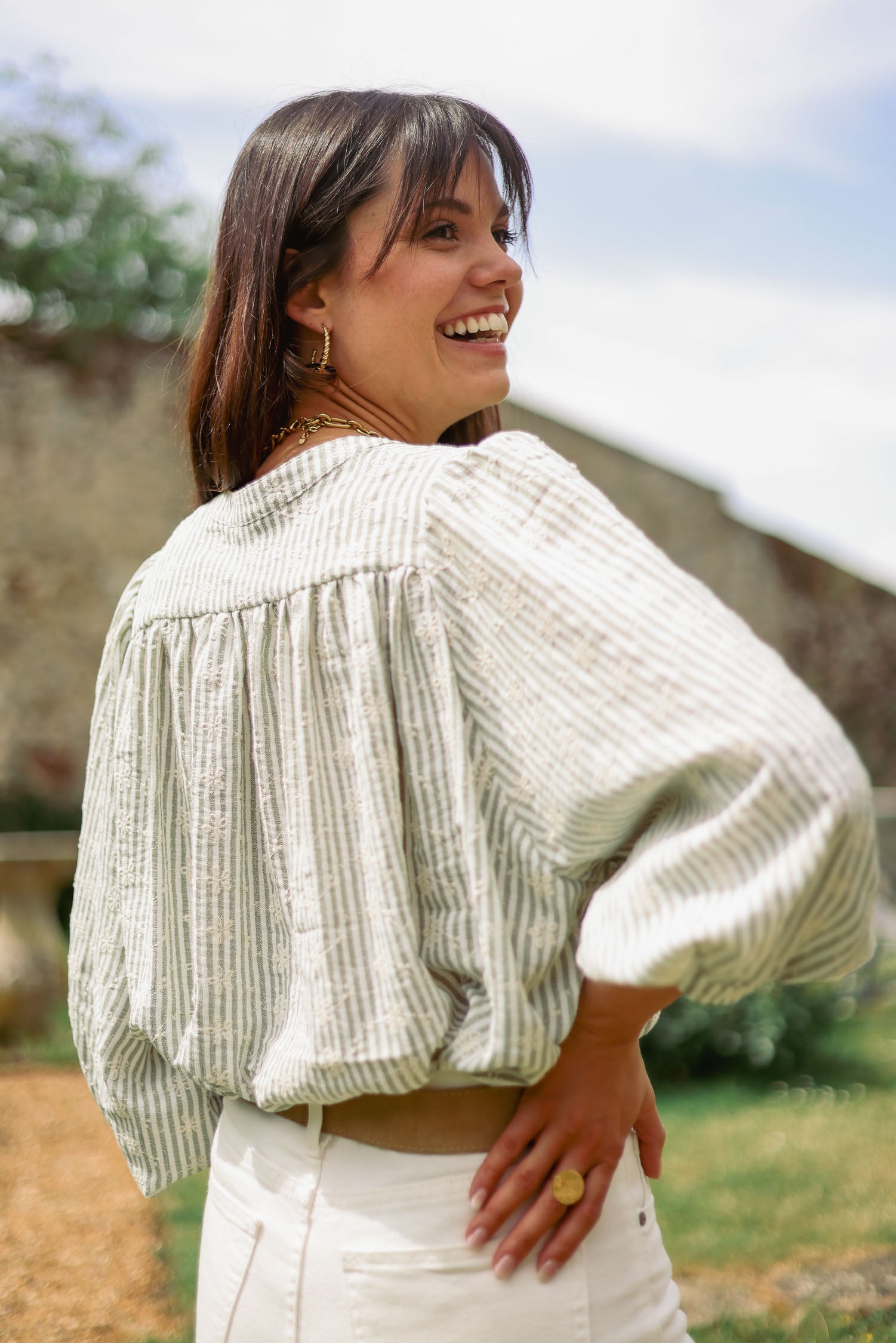Tunique brodée rayée