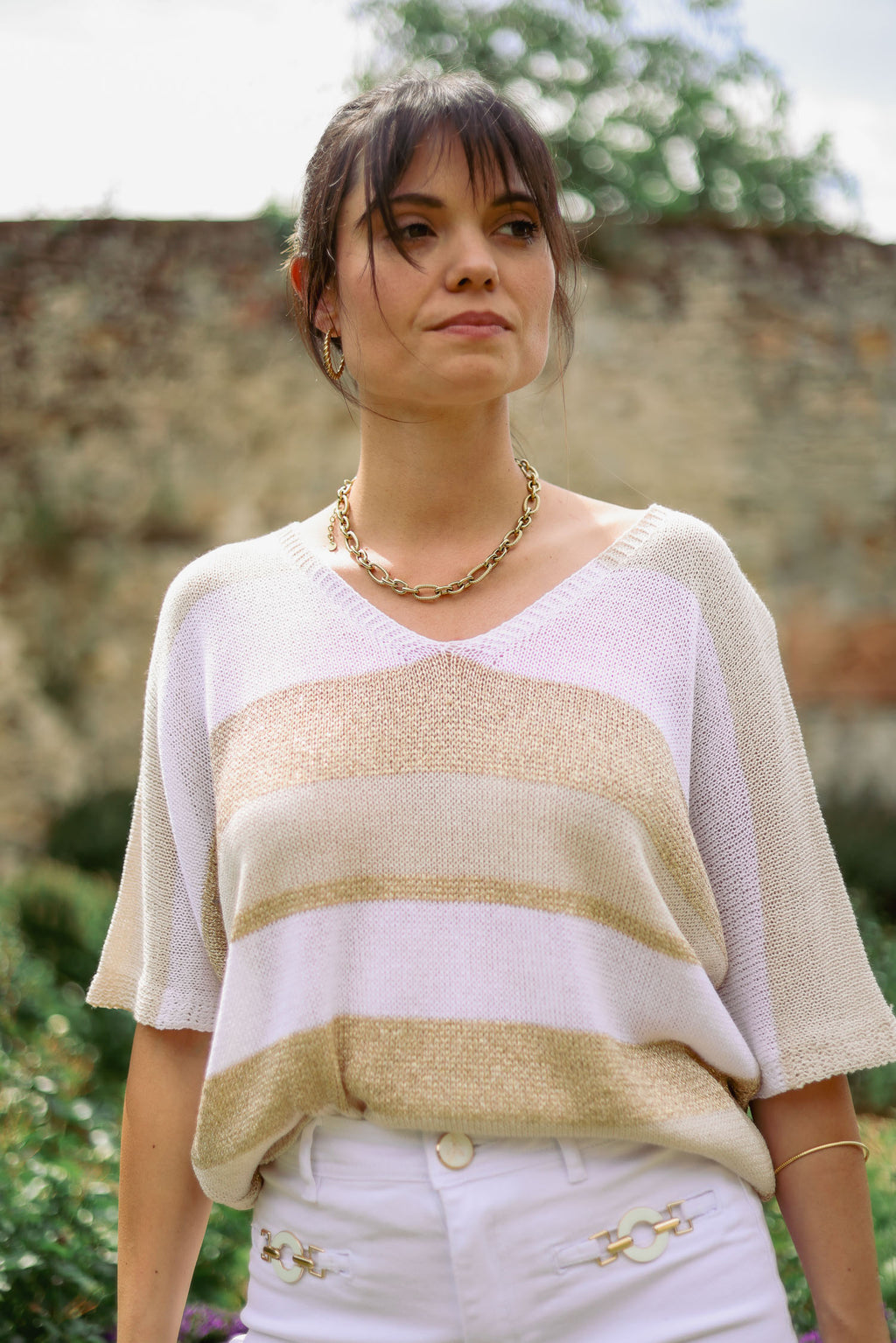 Pull larges rayures lurex