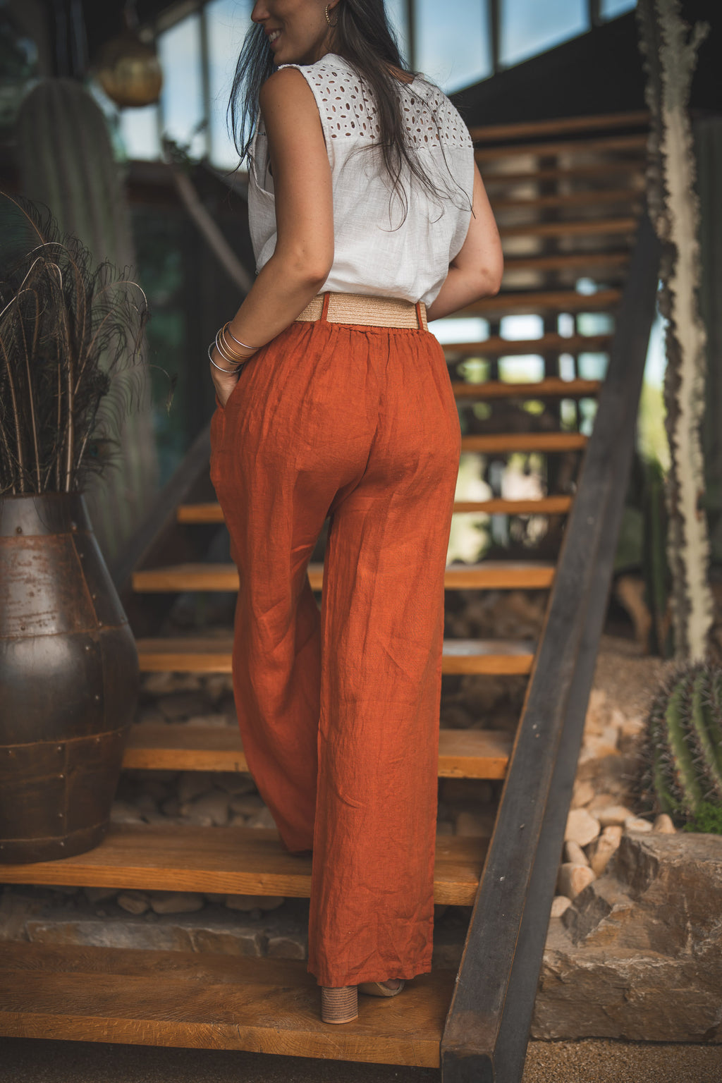 Pantalon ceinture tressee
