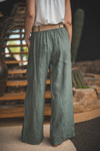 Pantalon ceinture tressee