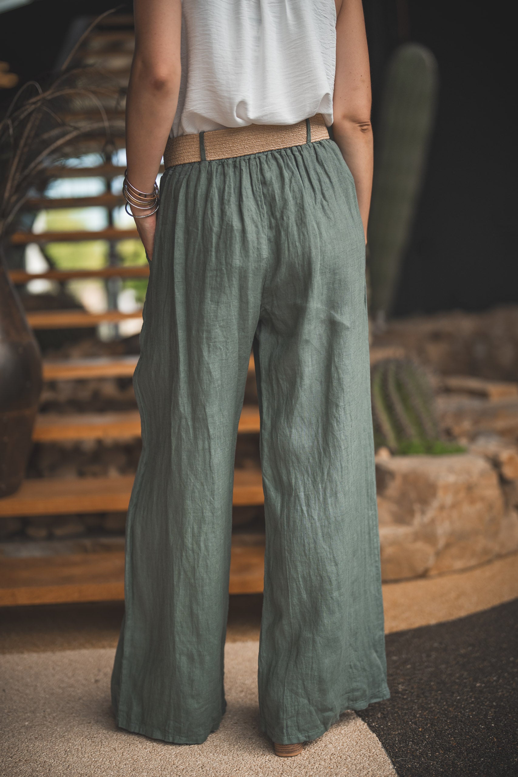 Pantalon ceinture tressee