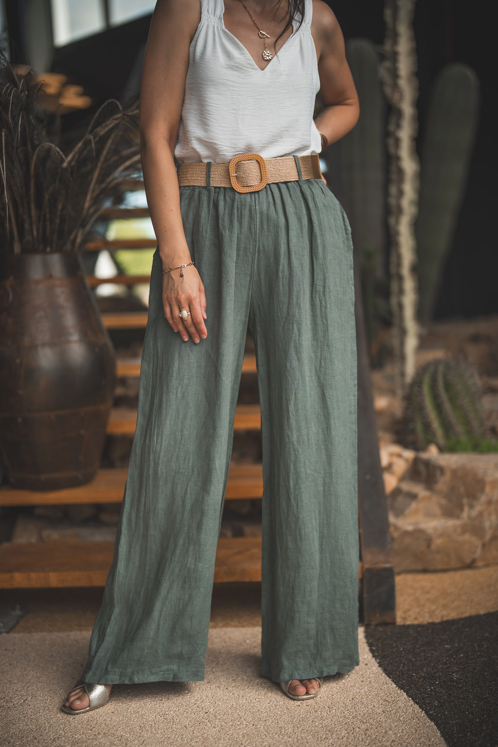 Pantalon ceinture tressee