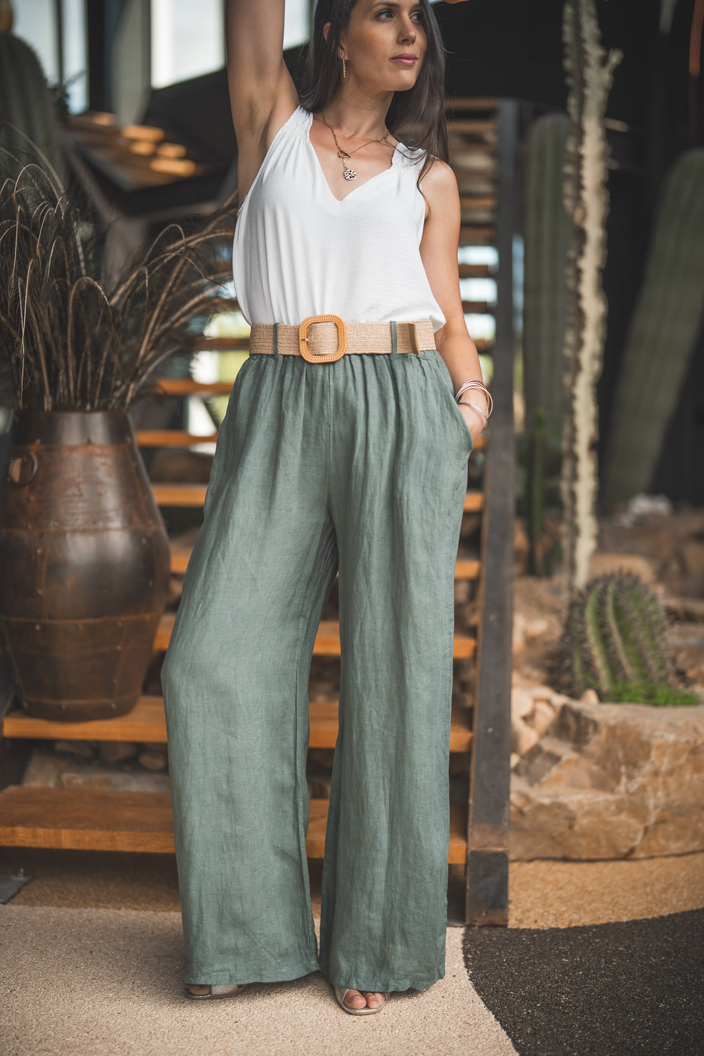 Pantalon ceinture tressee