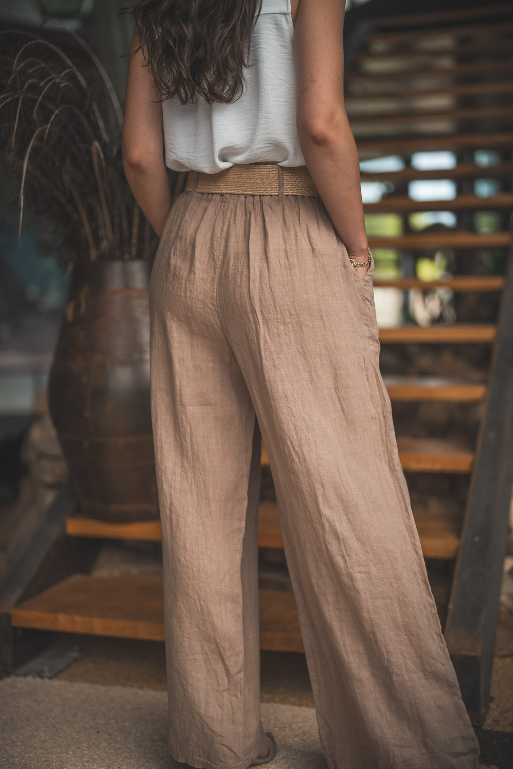 Pantalon ceinture tressee