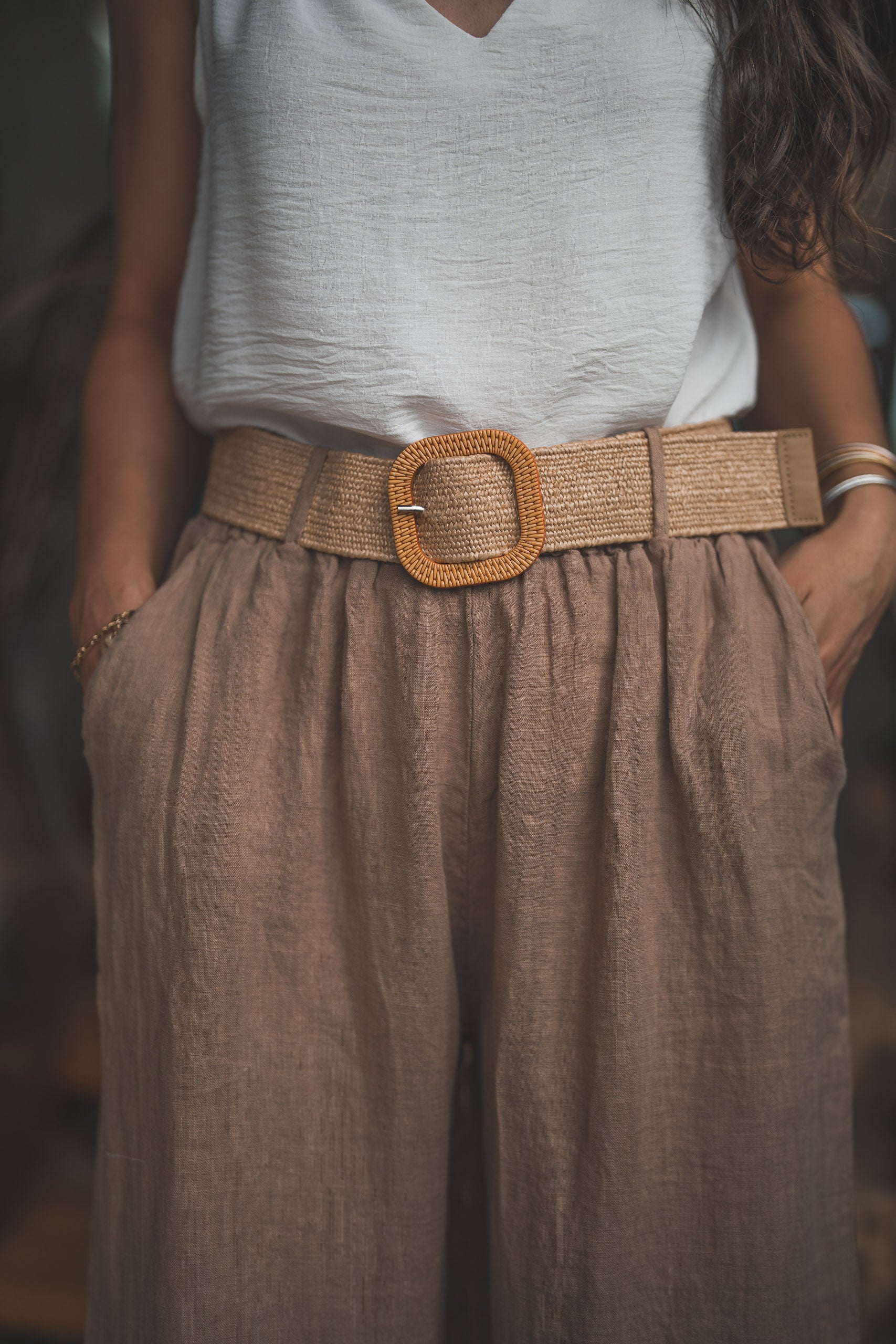 Pantalon ceinture tressee