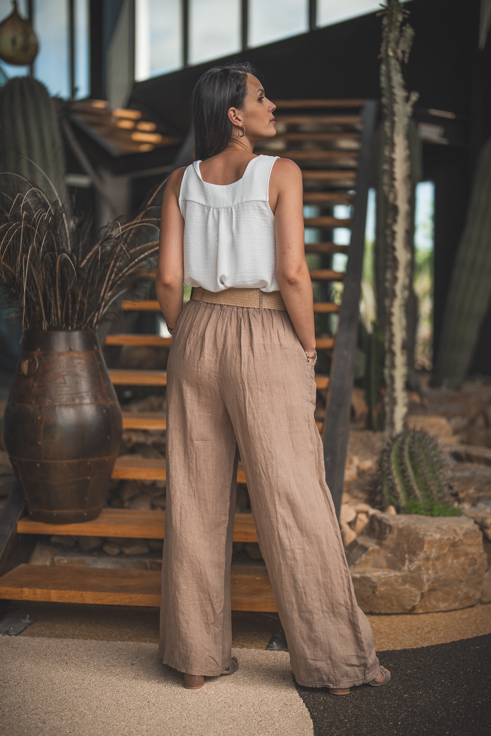 Pantalon ceinture tressee