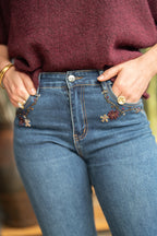 Pantalon broderie fleurs