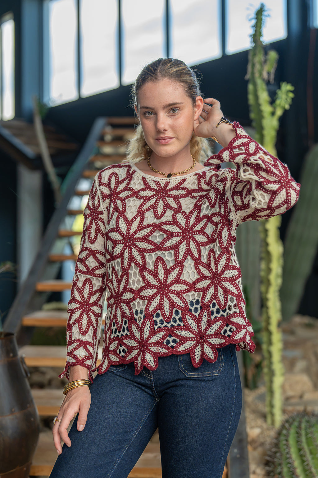 Pull crochet fleurs