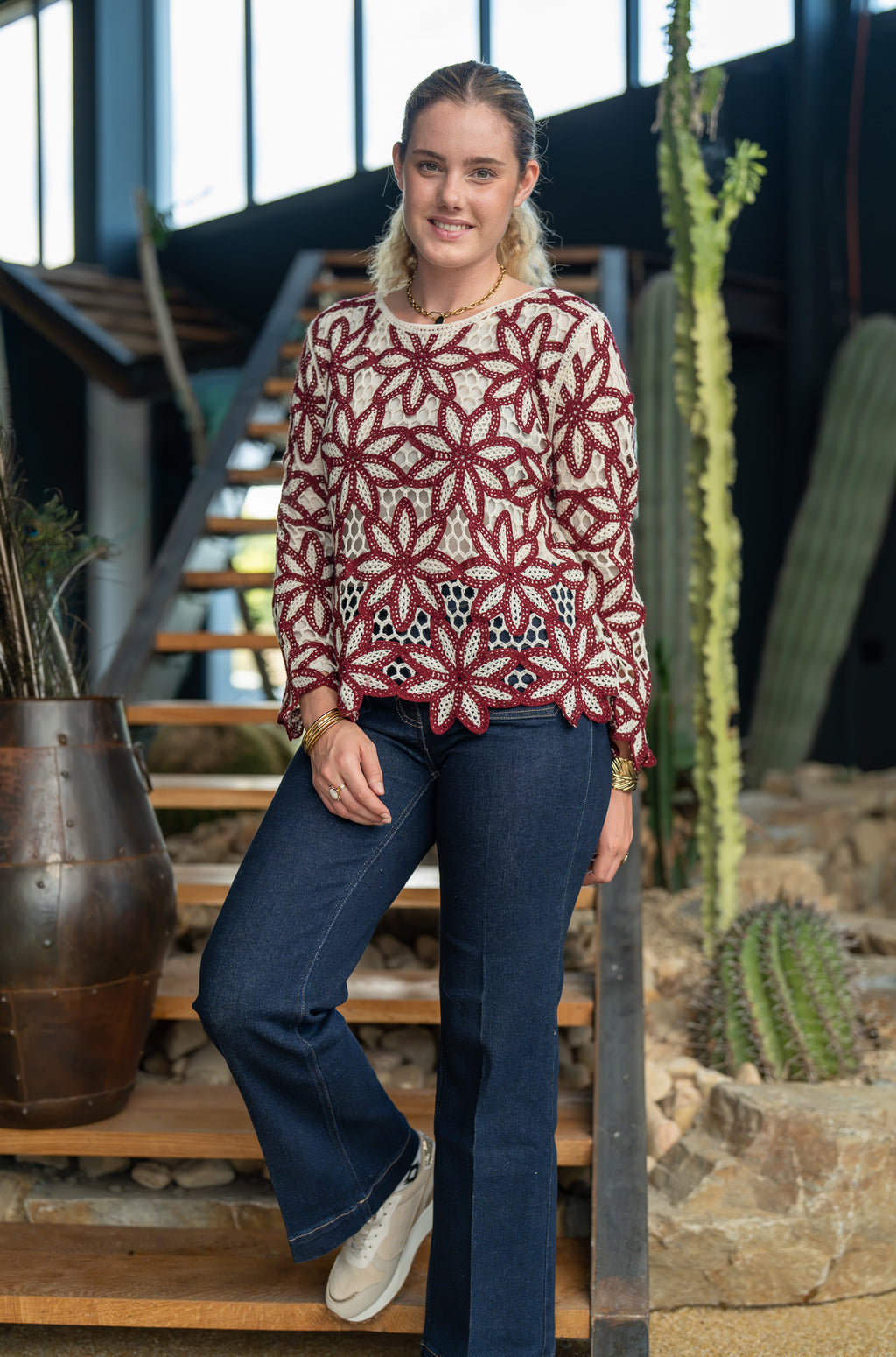 Pull crochet fleurs