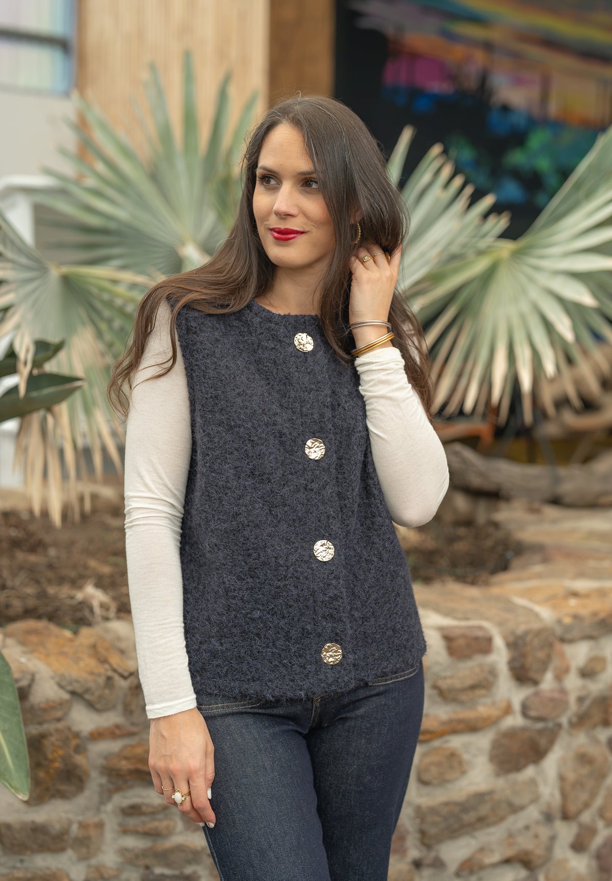 Gilet sans manches boutons